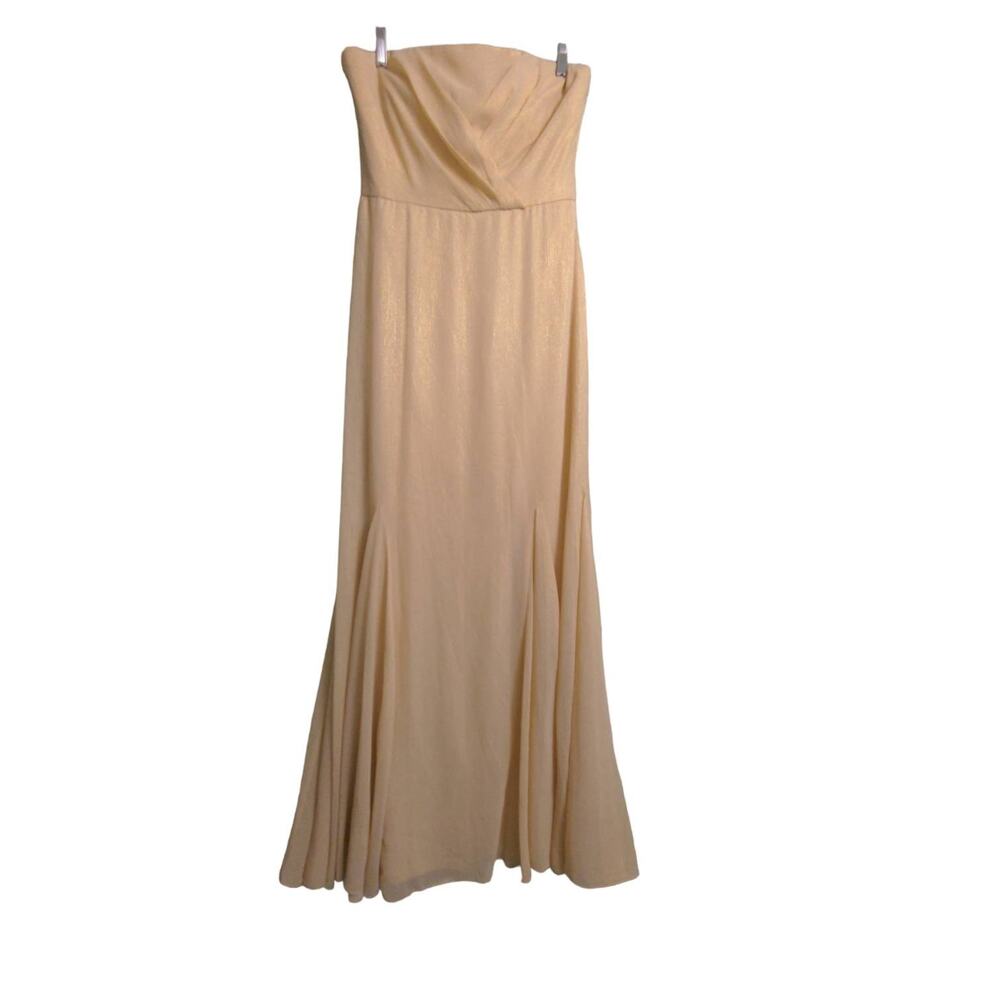 Lauren Ralph Lauren Womens Sheath Dress Yellow Metallic Flowy Midi Strapless 6